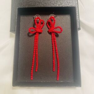 Elegant Red Bow Dangle Earrings